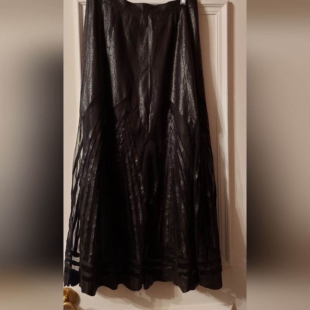 Black Metallic Sheer Layered Maxi Skirt – Dramatic Gothic Chic Statement Piece